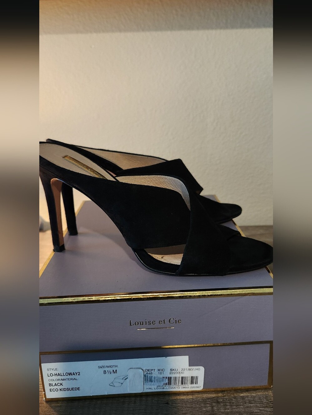 Black Suede Open-Toe High-Heel Mules